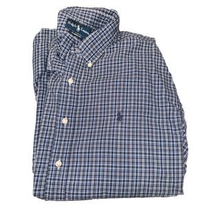 Ralph Lauren Shirt Mens XXL Plaid Cotton Stretch Classic Fit Blue